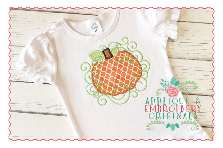 010 Pumpkin 1 Swirls Applique Design - Image 2