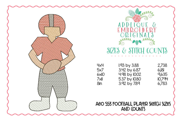 553 Football Player Sketch Quick Embroidery Design - Image 4