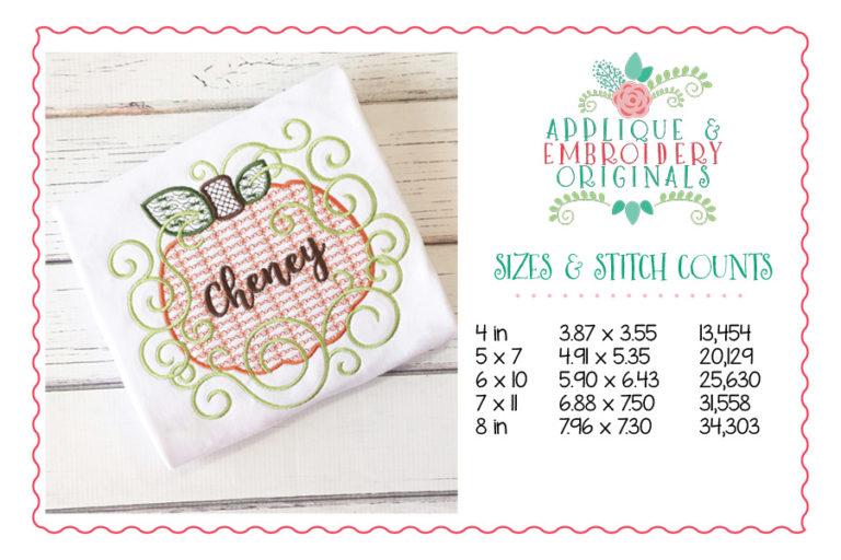 007 Pumpkin 1 with Swirls Motif Embroidery Design - Image 3