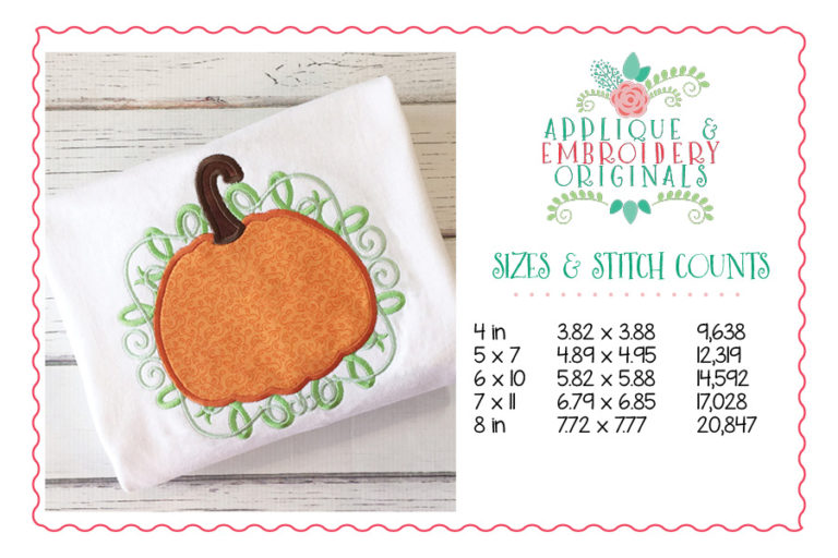 008 Pumpkin 2 with Swirls Applique Design - Image 2