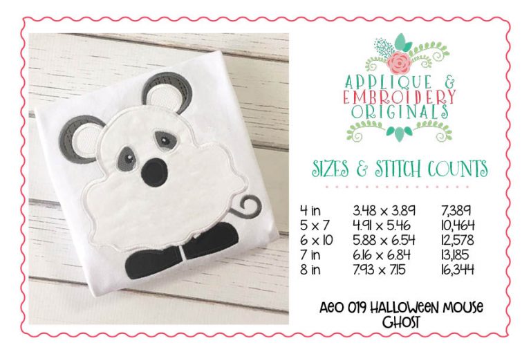 019 Halloween Mouse Ghost Applique Design - Image 3