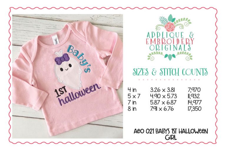 021 Baby's 1st Halloween Ghost Girl Applique Design - Image 2
