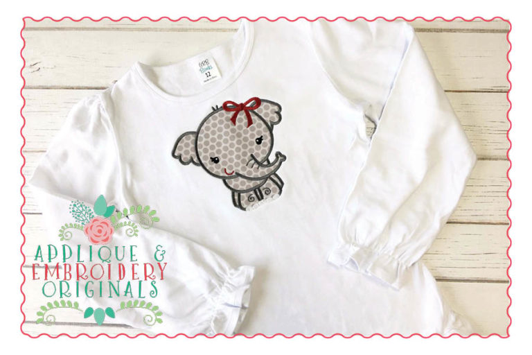 1427 Elephant Mascot Full Body Girl with Bow Applique Design - Image 2