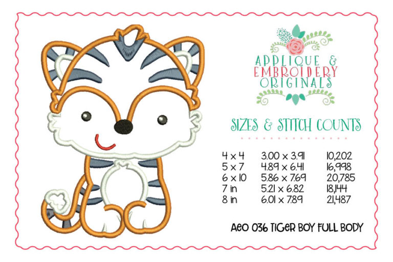 1430 Tiger Mascot Boy Full Body Applique Design - Image 3