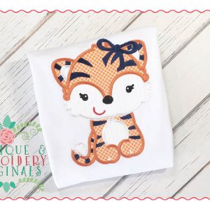 037 Tiger Mascot Girl with Bow Full Body Applique Design