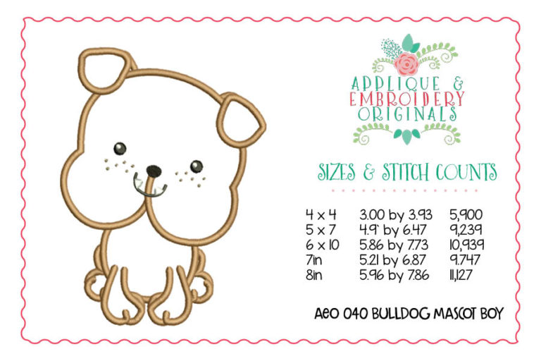 040 Bulldog Mascot Full Body Boy Applique Design - Image 2