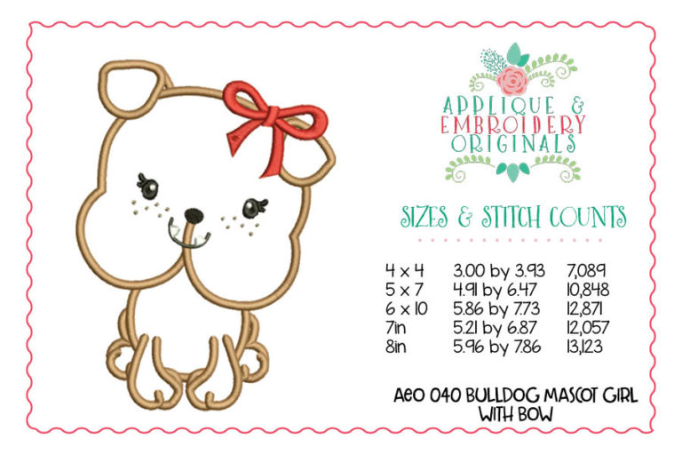 041 Bulldog Mascot Full Body Girl Applique Design - Image 2
