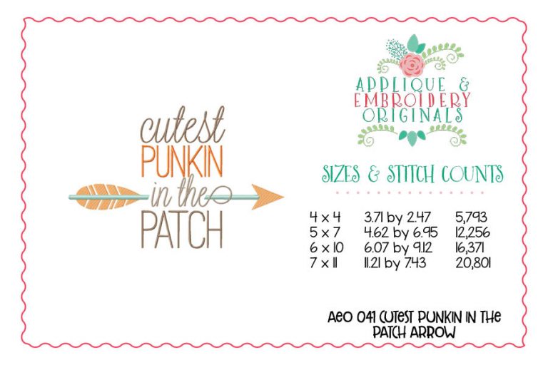 041 Cutest Punkin in the Patch Arrow Applique Design - Image 3