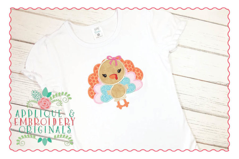 042 Turkey Girl with Bow Applique Design - Image 2