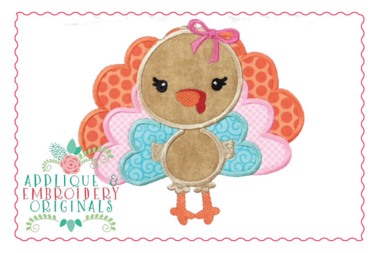 042 Turkey Girl with Bow Applique Design