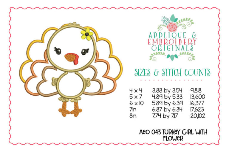 043 Turkey Girl with Flower Applique Design - Image 3
