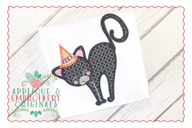 044 Witch Hat Cat Applique Design