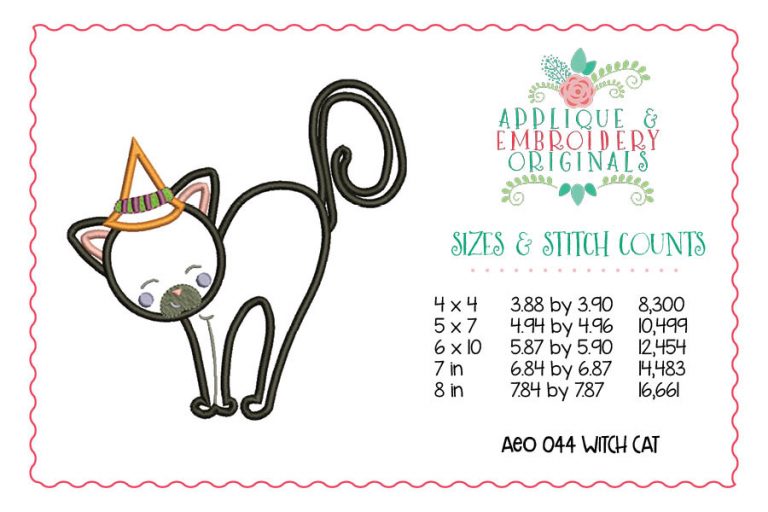 044 Witch Hat Cat Applique Design - Image 2