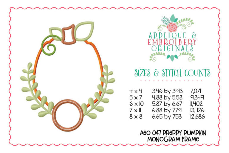 047 Preppy Pumpkin Monogram Frame Applique Design - Image 2