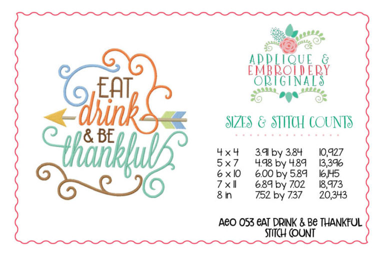 053 Eat Drink & Be Thankful Embroidery Design - Image 3