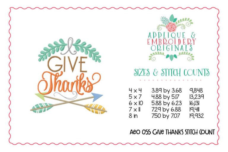 055 Give Thanks Embroidery Design - Image 2