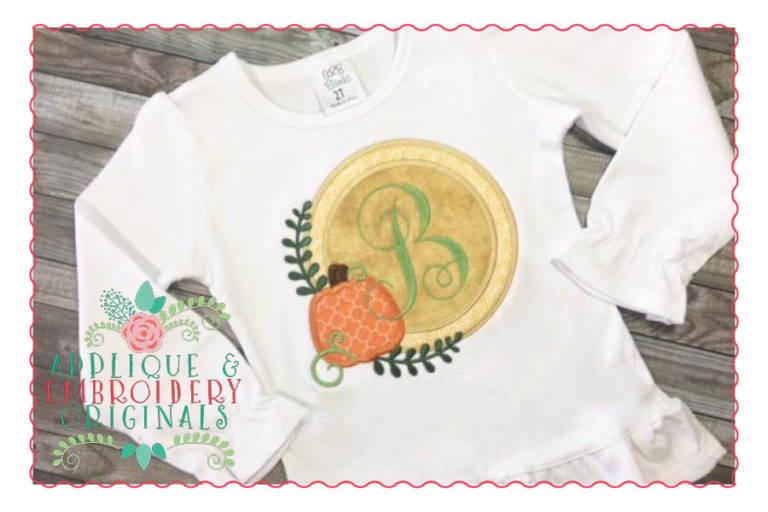 059 Pumpkin Circle Monogram Frame Applique Design - Image 2