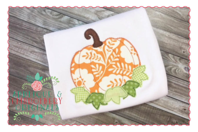 062 Pumpkin with Frayed Leaves Applique Design