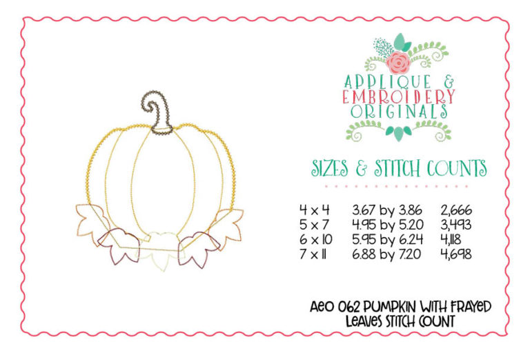 062 Pumpkin with Frayed Leaves Applique Design - Image 2