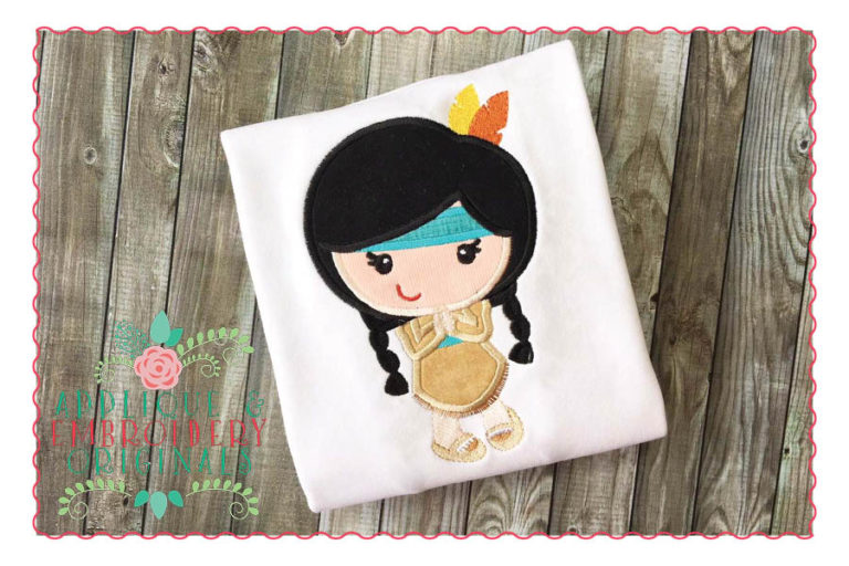 065 Native American Indian Girl Applique Design