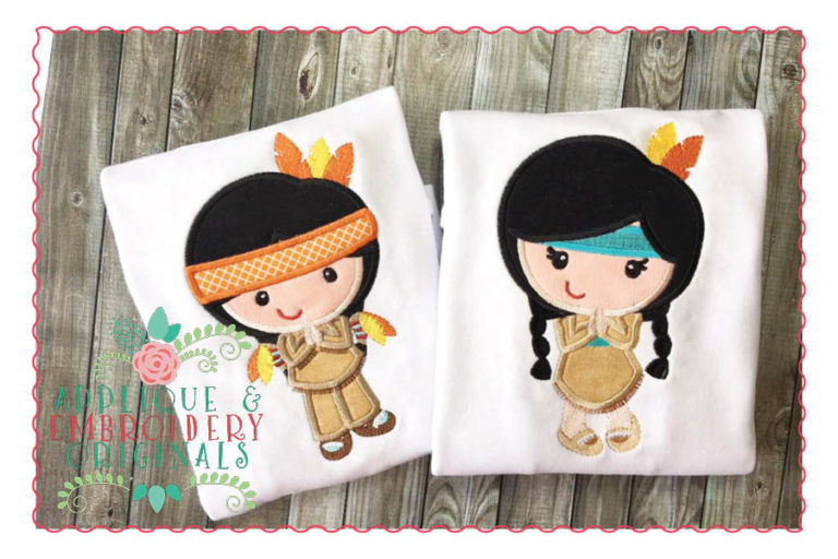 066 Native American Indian Kids Set Applique Design