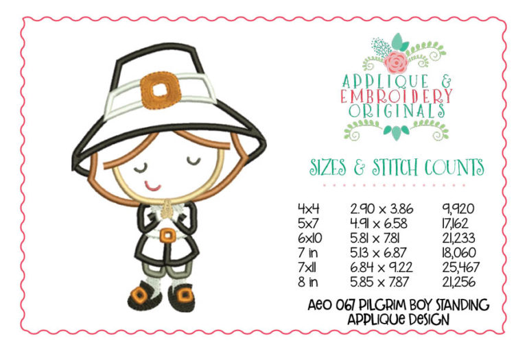 070 Pilgrim Kids Set Standing Applique Design - Image 2