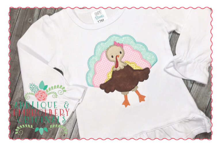074 Tri Colored Turkey Girl Applique Design - Image 2
