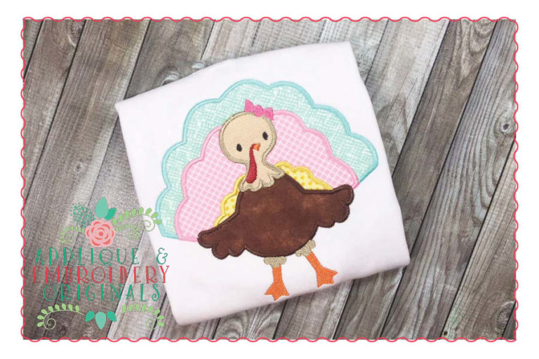 074 Tri Colored Turkey Girl Applique Design