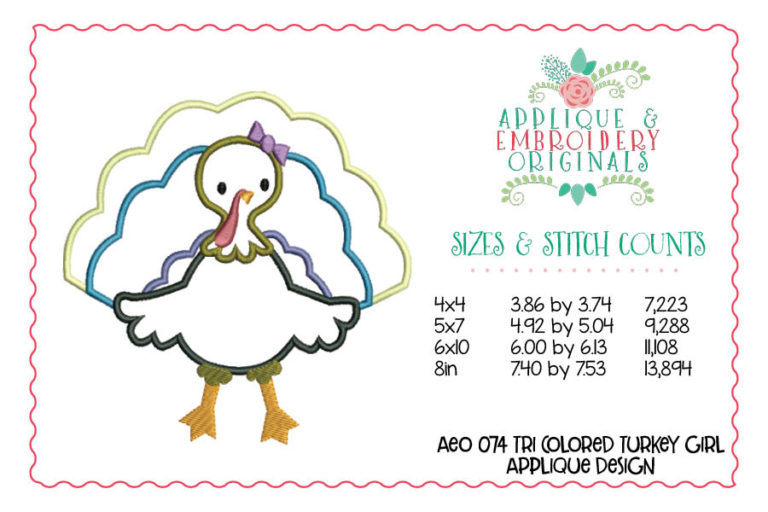 074 Tri Colored Turkey Girl Applique Design - Image 3