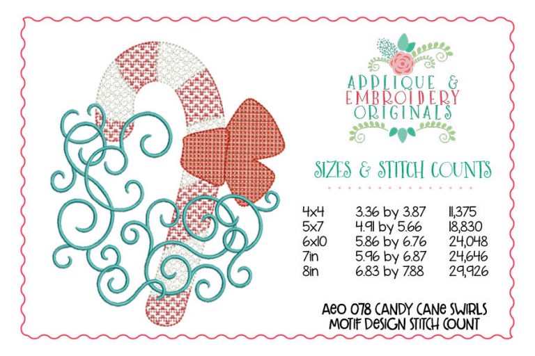 078 Candy Cane Swirls Motif Sketch Embroidery Design - Image 2