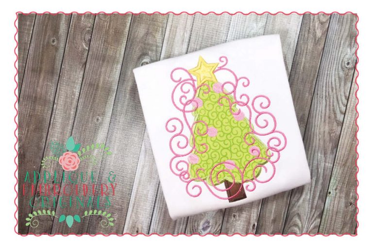 079 Christmas Tree Swirls Applique Design
