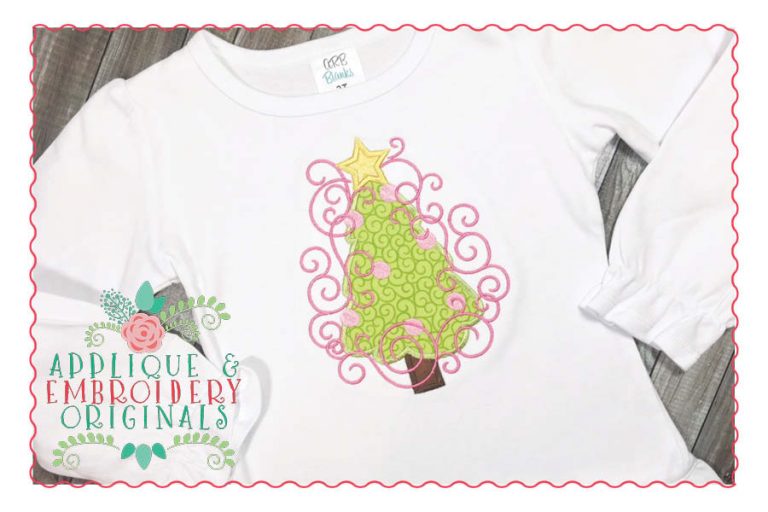 079 Christmas Tree Swirls Applique Design - Image 2