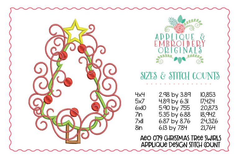 079 Christmas Tree Swirls Applique Design - Image 3
