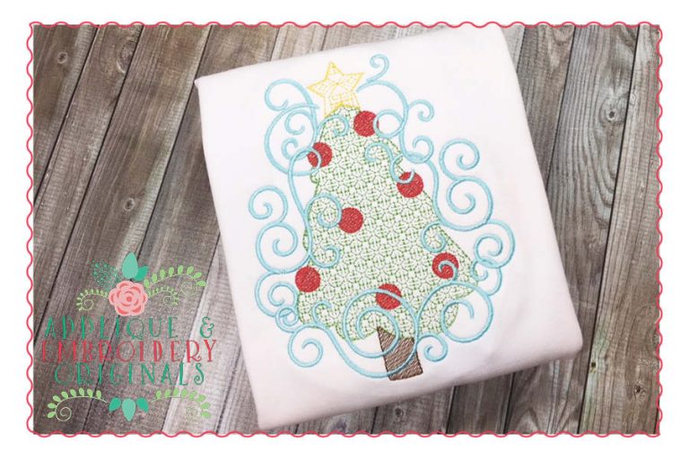 080 Christmas Tree Swirls Motif Sketch Design