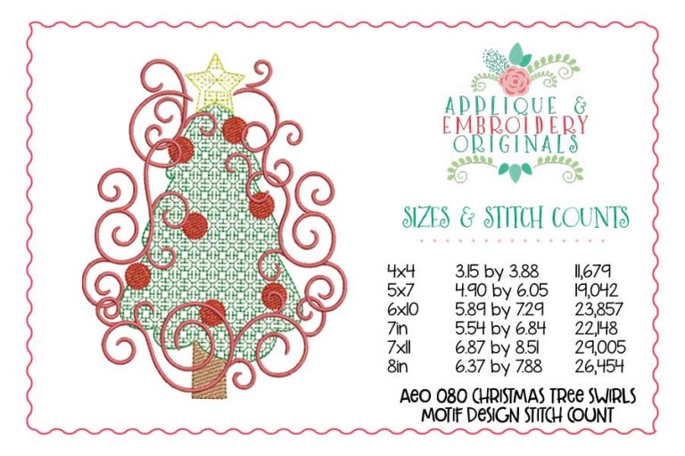 080 Christmas Tree Swirls Motif Sketch Design - Image 2
