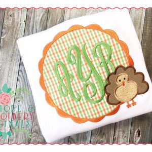 087 Turkey Scallop Circular Monogram Frame Applique Design