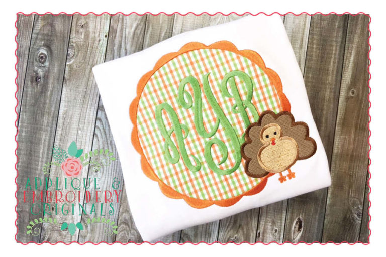 087 Turkey Scallop Circular Monogram Frame Applique Design
