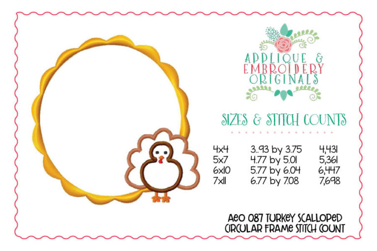 087 Turkey Scallop Circular Monogram Frame Applique Design - Image 2