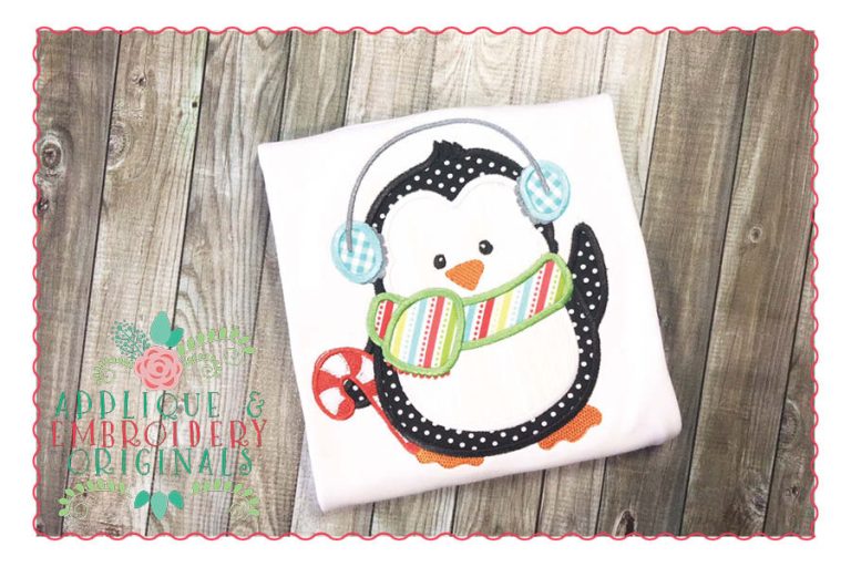 089 Christmas Penguin Candy Cane Applique Design