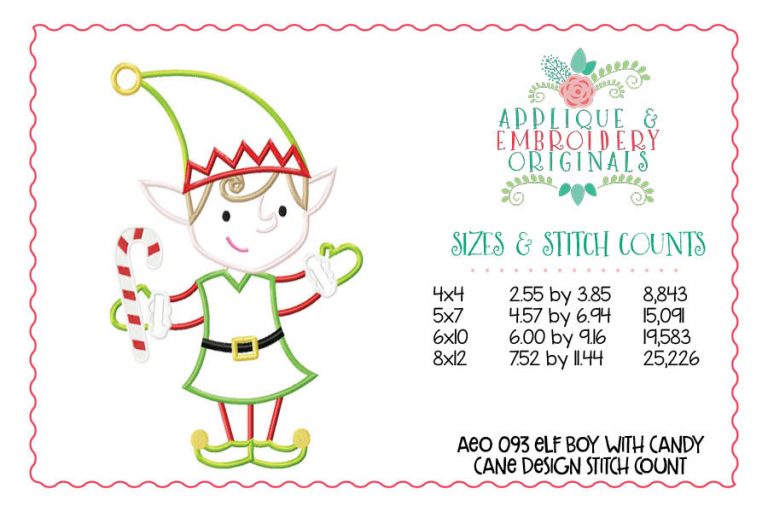 093 Christmas Elf Boy Candy Cane Applique Design - Image 2