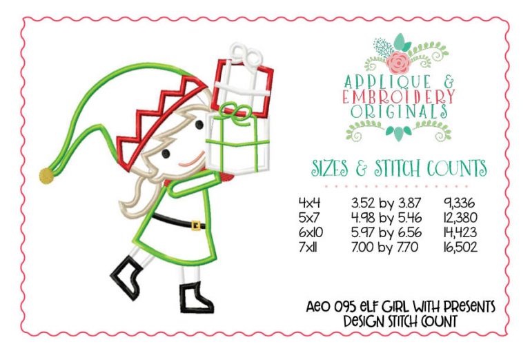 095 Christmas Elf Girl with Presents Applique Design - Image 3