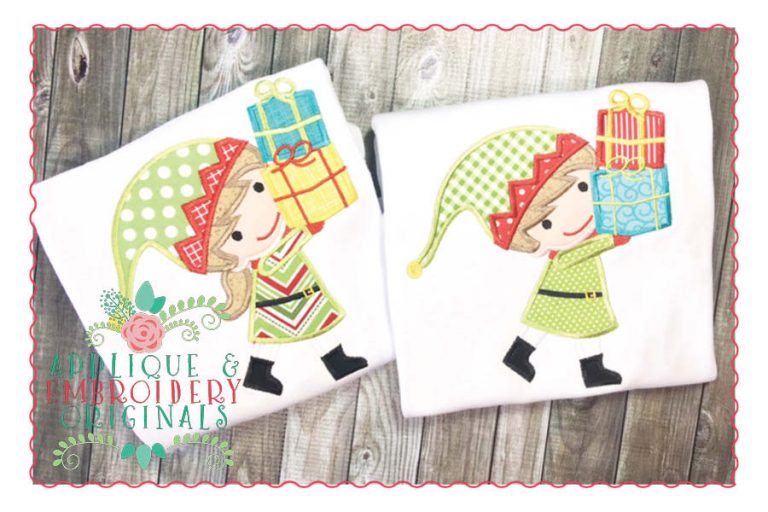 096 Christmas Elf SET with Presents Applique Design