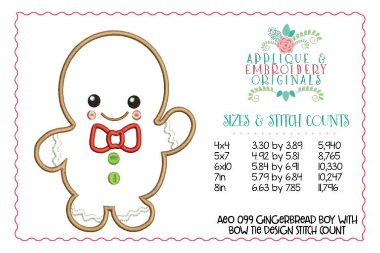 099 Gingerbread Boy with Bow Tie Applique Design - Image 2