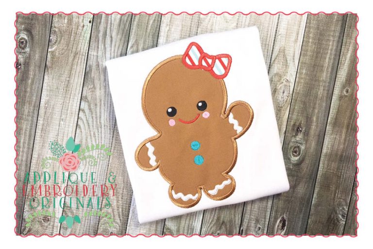 100 Gingerbread Girl with Bow Applique Design