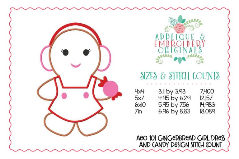 101 Gingerbread Girl with Ear Muffs Applique Design - Image 2