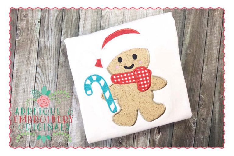 103 Gingerbread Boy Candy Cane Applique Design