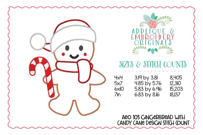 103 Gingerbread Boy Candy Cane Applique Design - Image 2