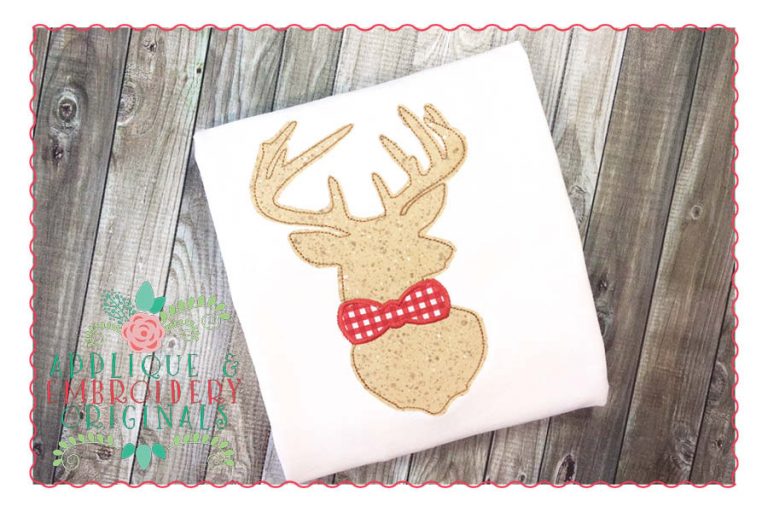 108 Reindeer Silhouette Bow Tie Applique Design