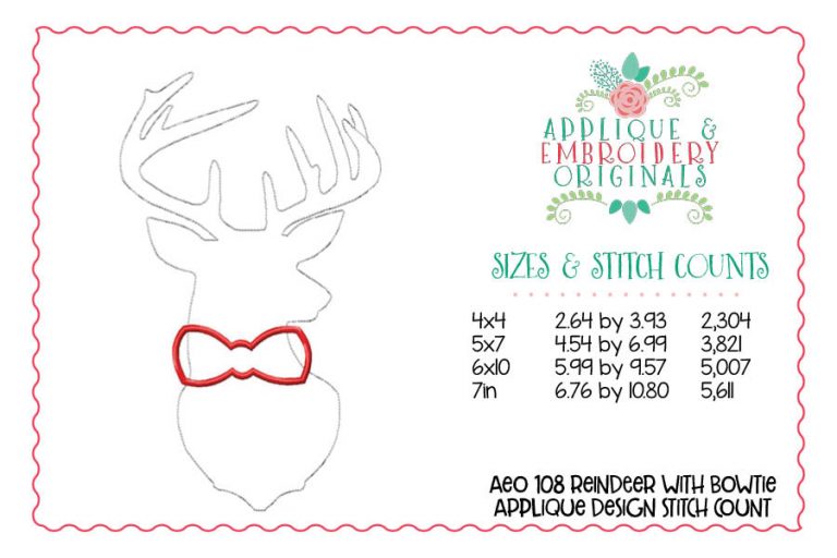 108 Reindeer Silhouette Bow Tie Applique Design - Image 2