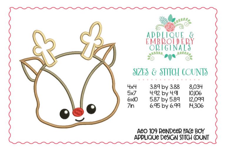 109 Reindeer Face Boy Applique Design - Image 2